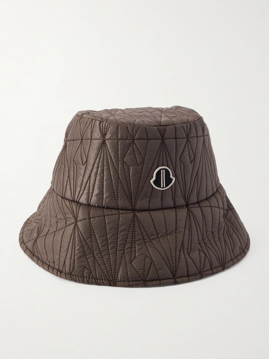 Rick Owens Moncler Logo-appliquéd Padded Quilted Shell Bucket Hat In Brown