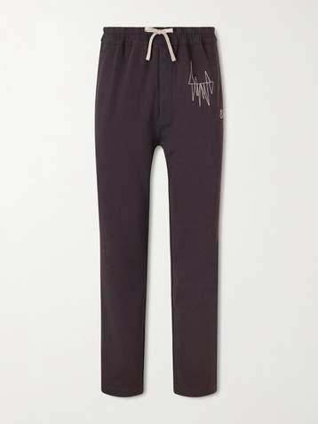 RICK OWENS + Moncler Straight-Leg Logo-Appliquéd Embroidered Cotton-Jersey Sweatpants