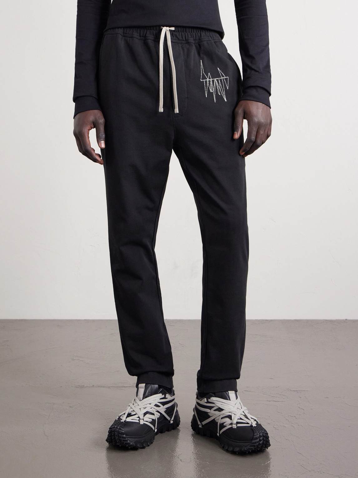  Rick Owens - Moncler Straight-leg Logo-appliquéd Embroidered Cotton-jersey Sweatpants - Men - Black - S 