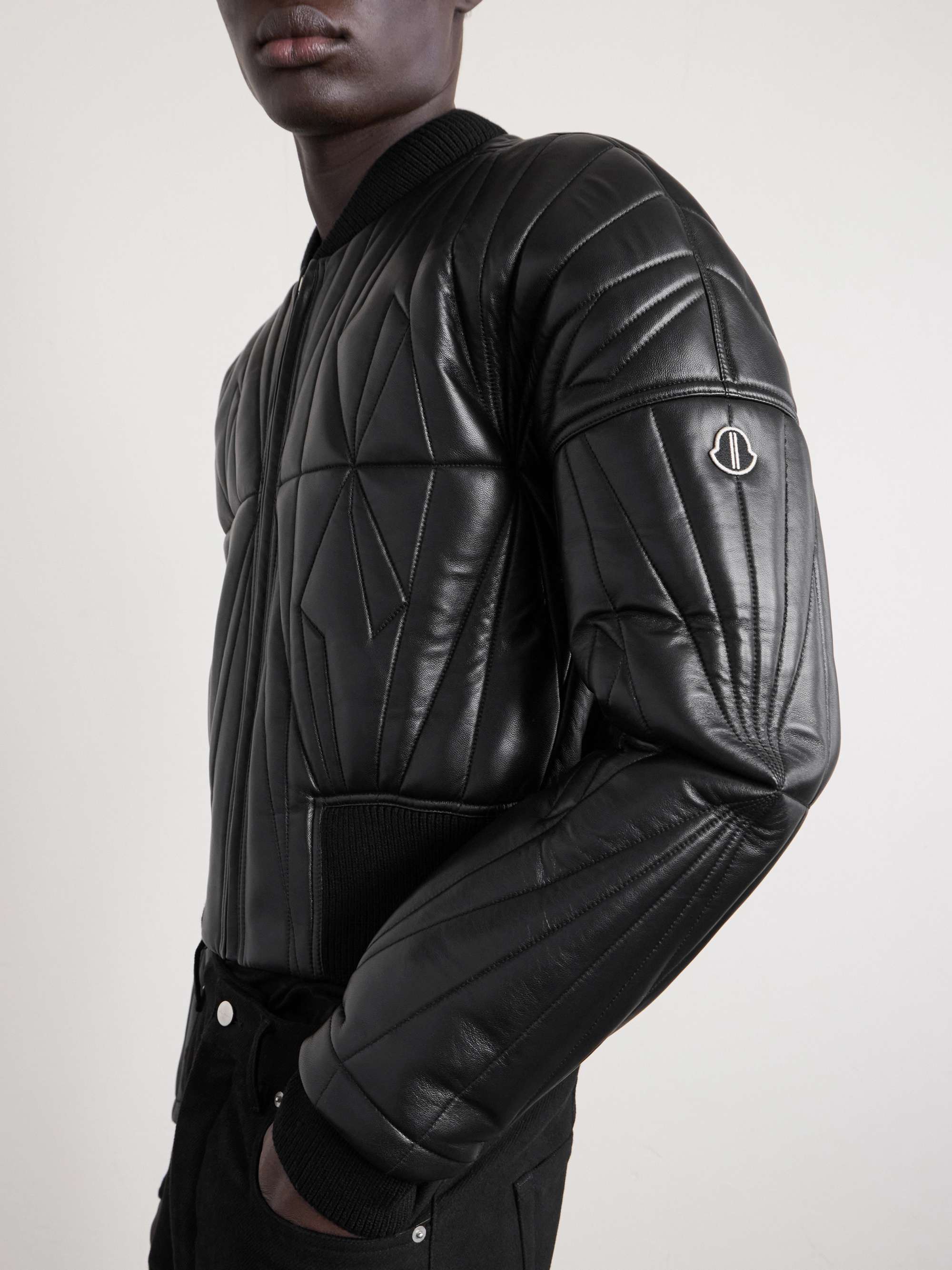 RICK OWENS + Moncler Cropped Quilted Leather Jacket for Men | MR