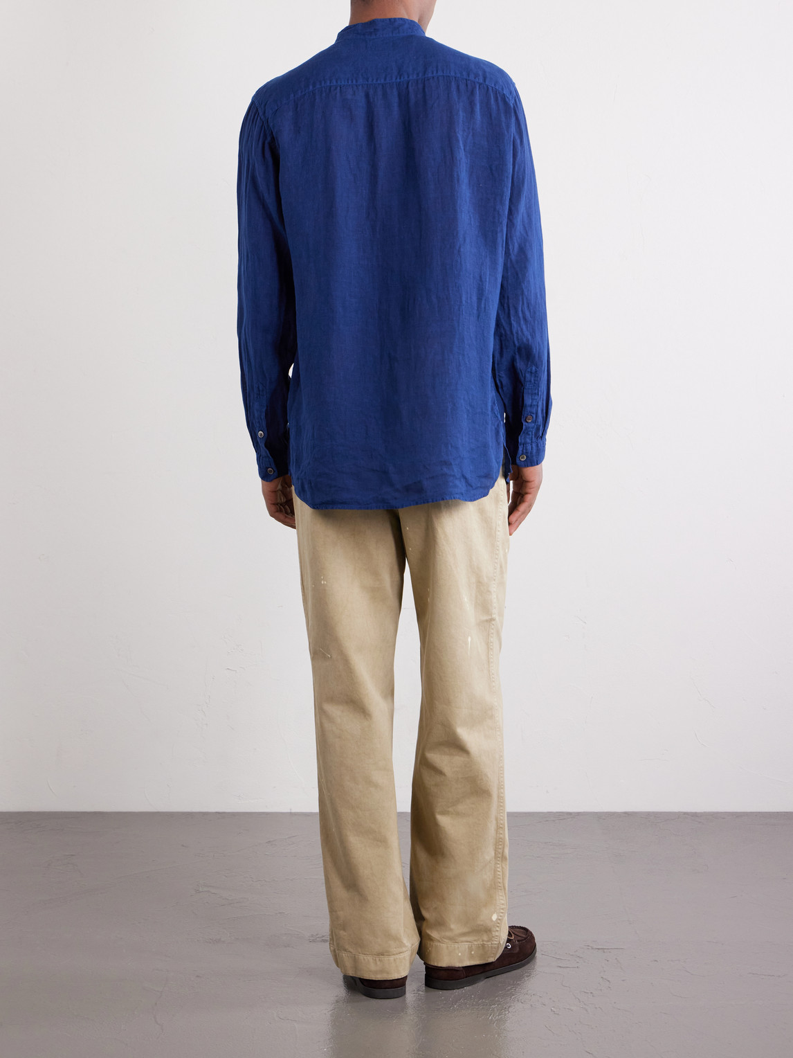 Grandad-Collar Linen-Chambray Shirt