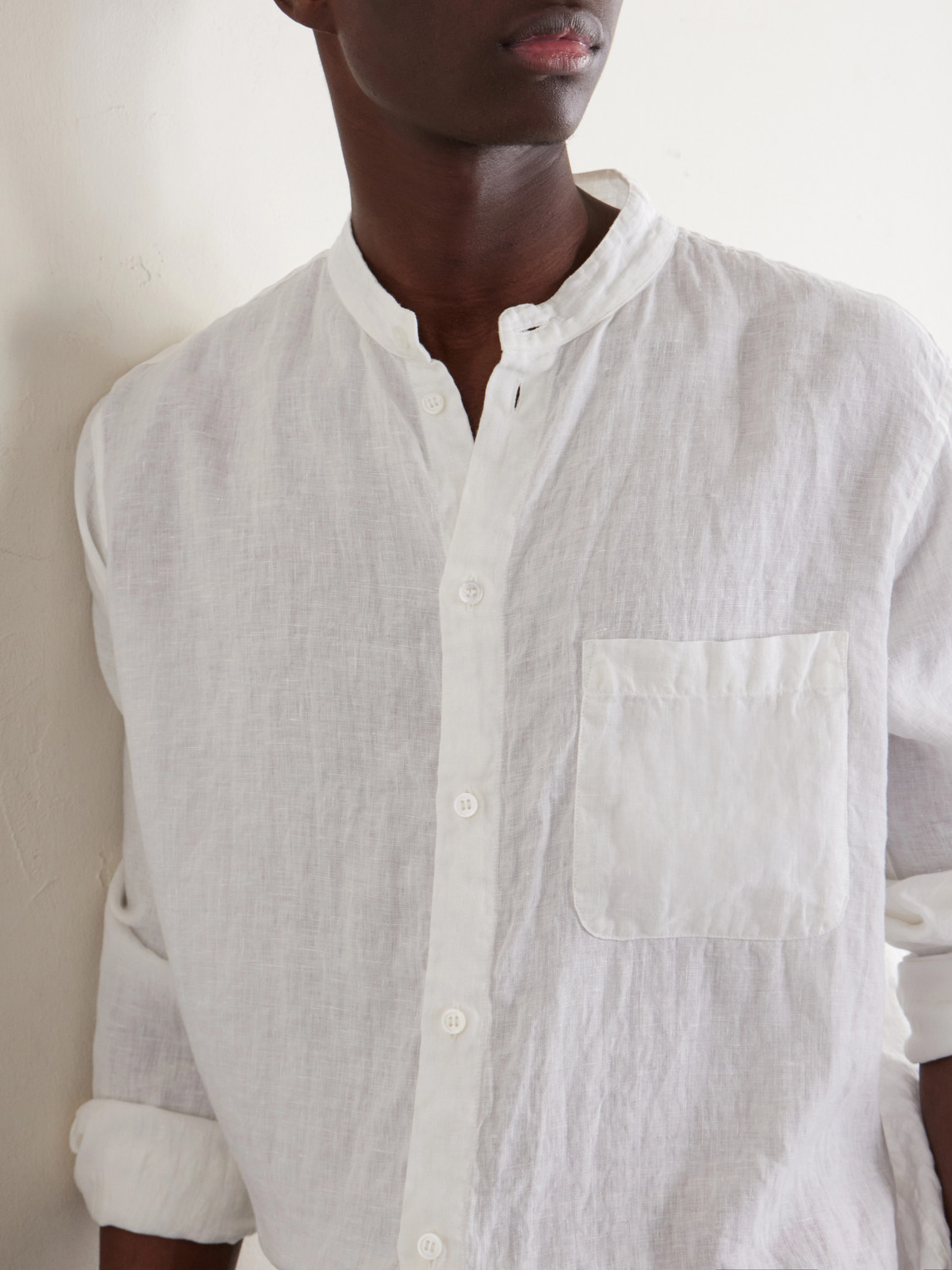 Grandad-Collar Linen Shirt