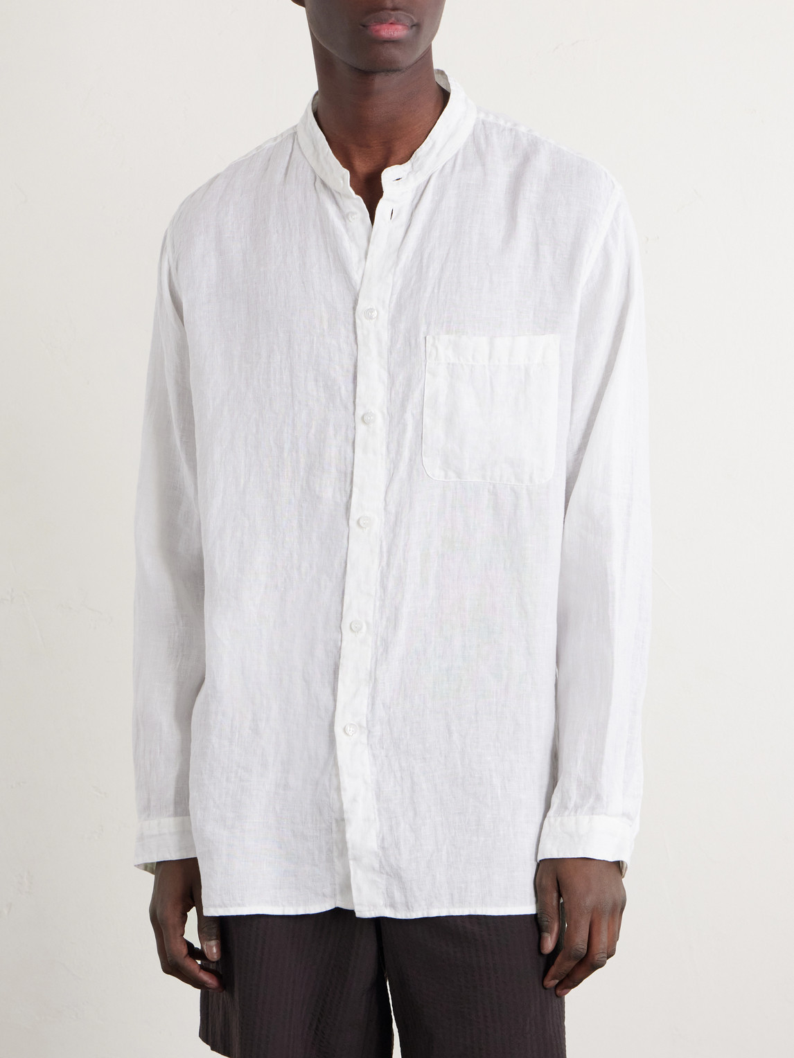 Grandad-Collar Linen Shirt