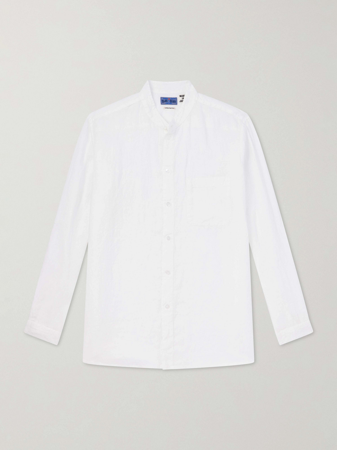 Blue Blue Japan Grandad-collar Linen Shirt In White