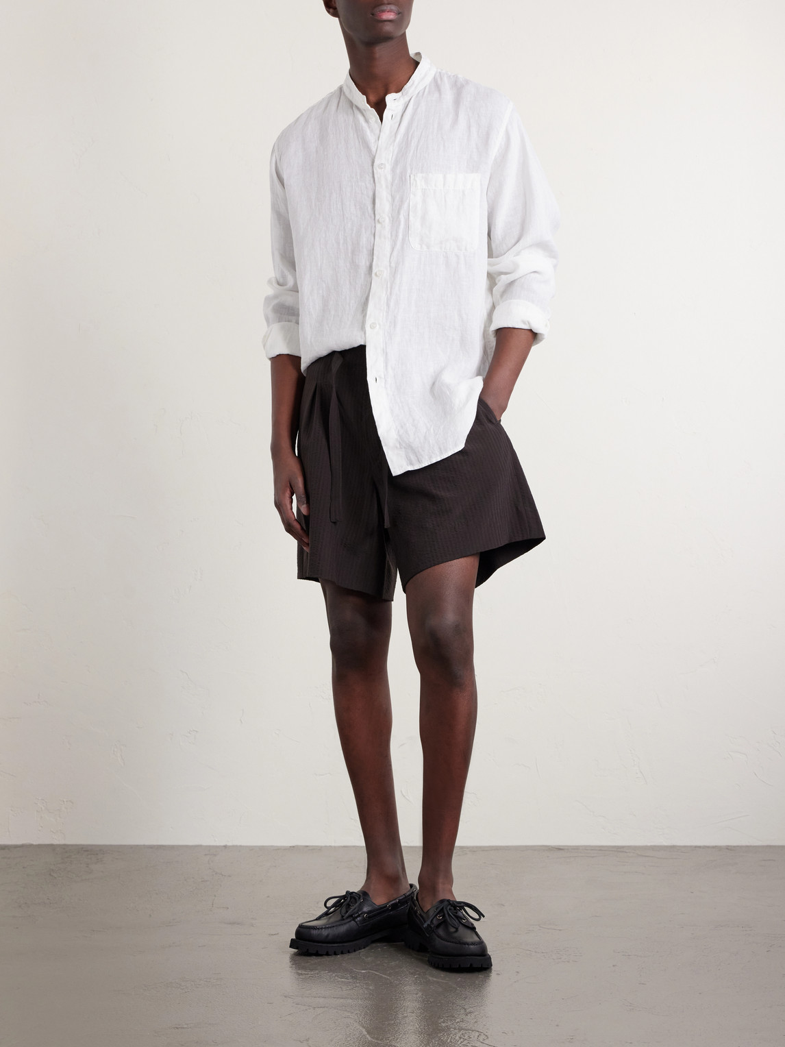Grandad-Collar Linen Shirt
