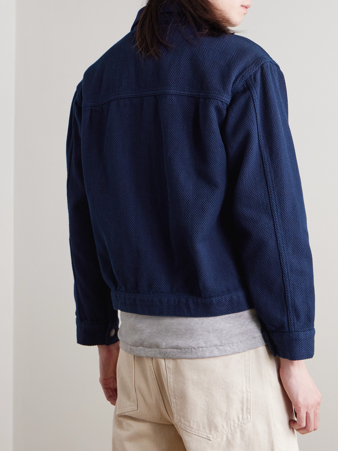 Indigo-Dyed Sashiko Cotton Trucker Jacket
