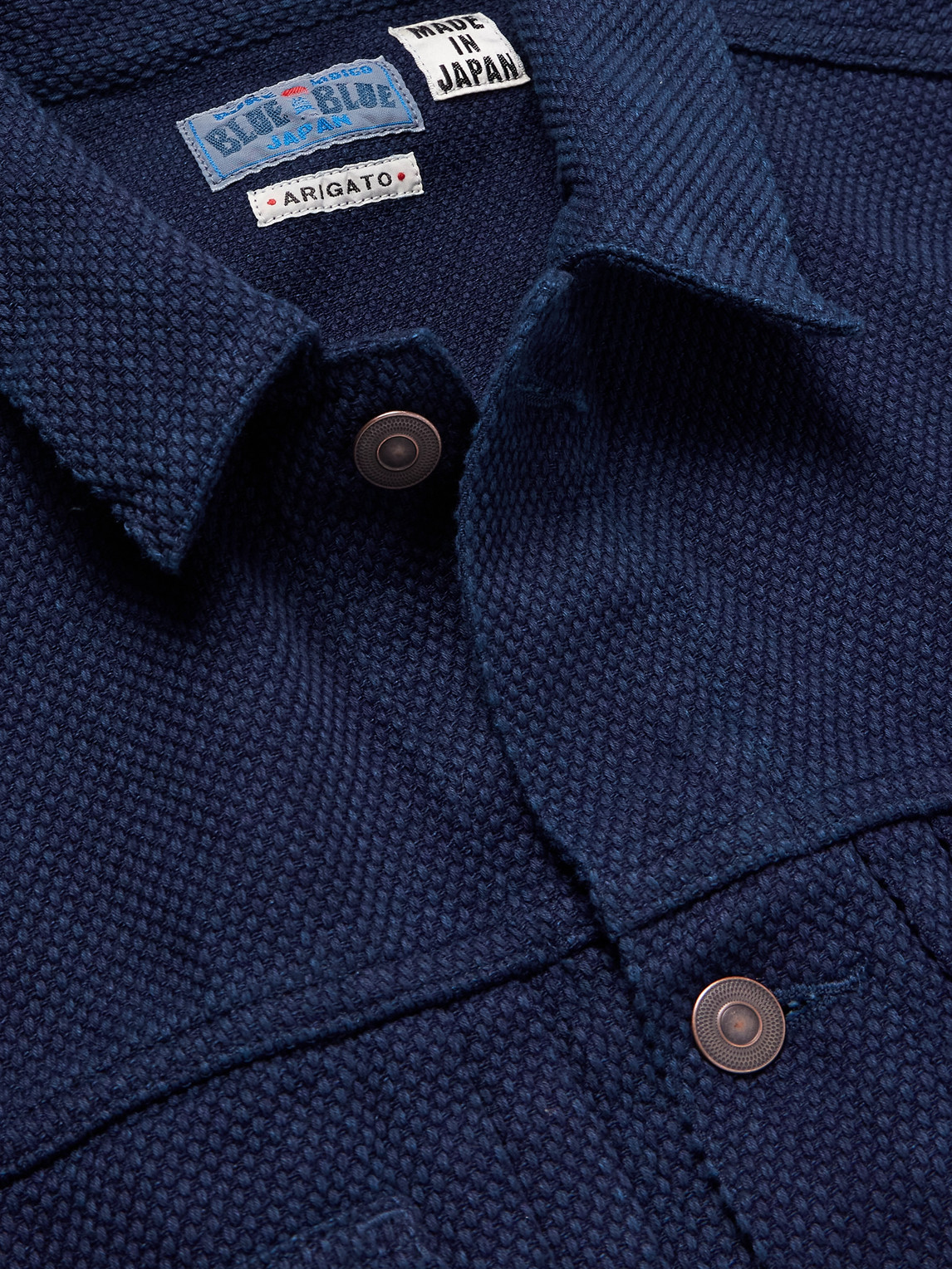 Indigo-Dyed Sashiko Cotton Trucker Jacket