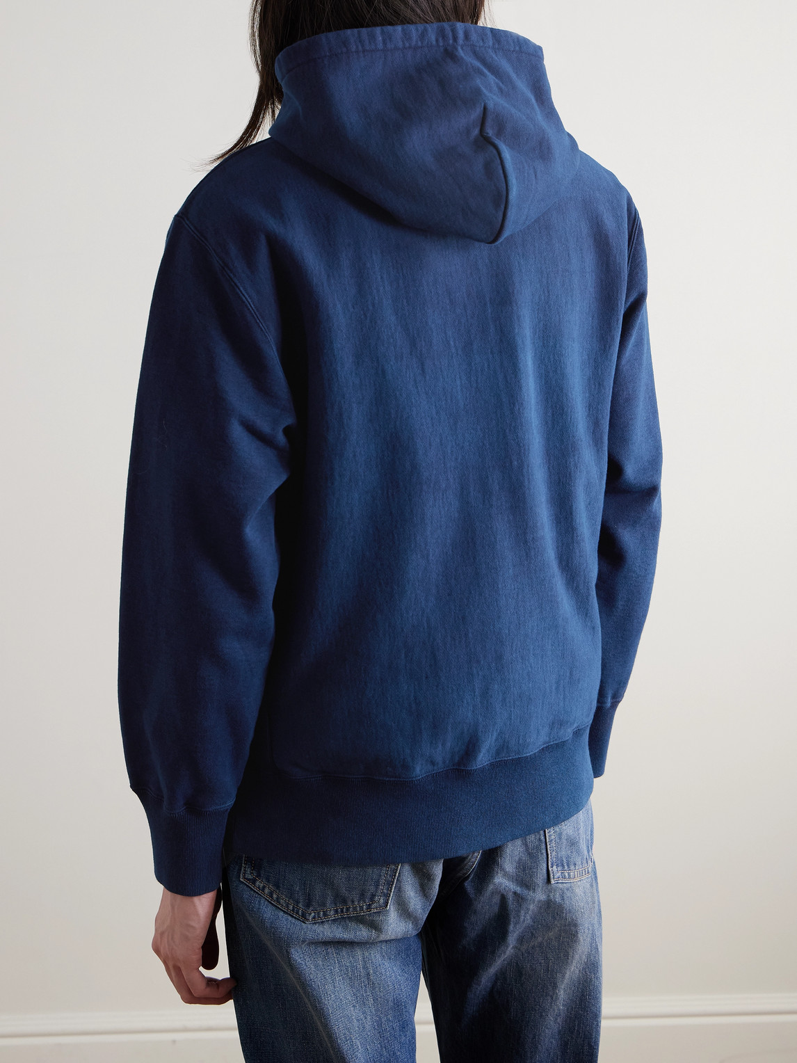 Indigo-Dyed Organic Cotton-Jersey Hoodie