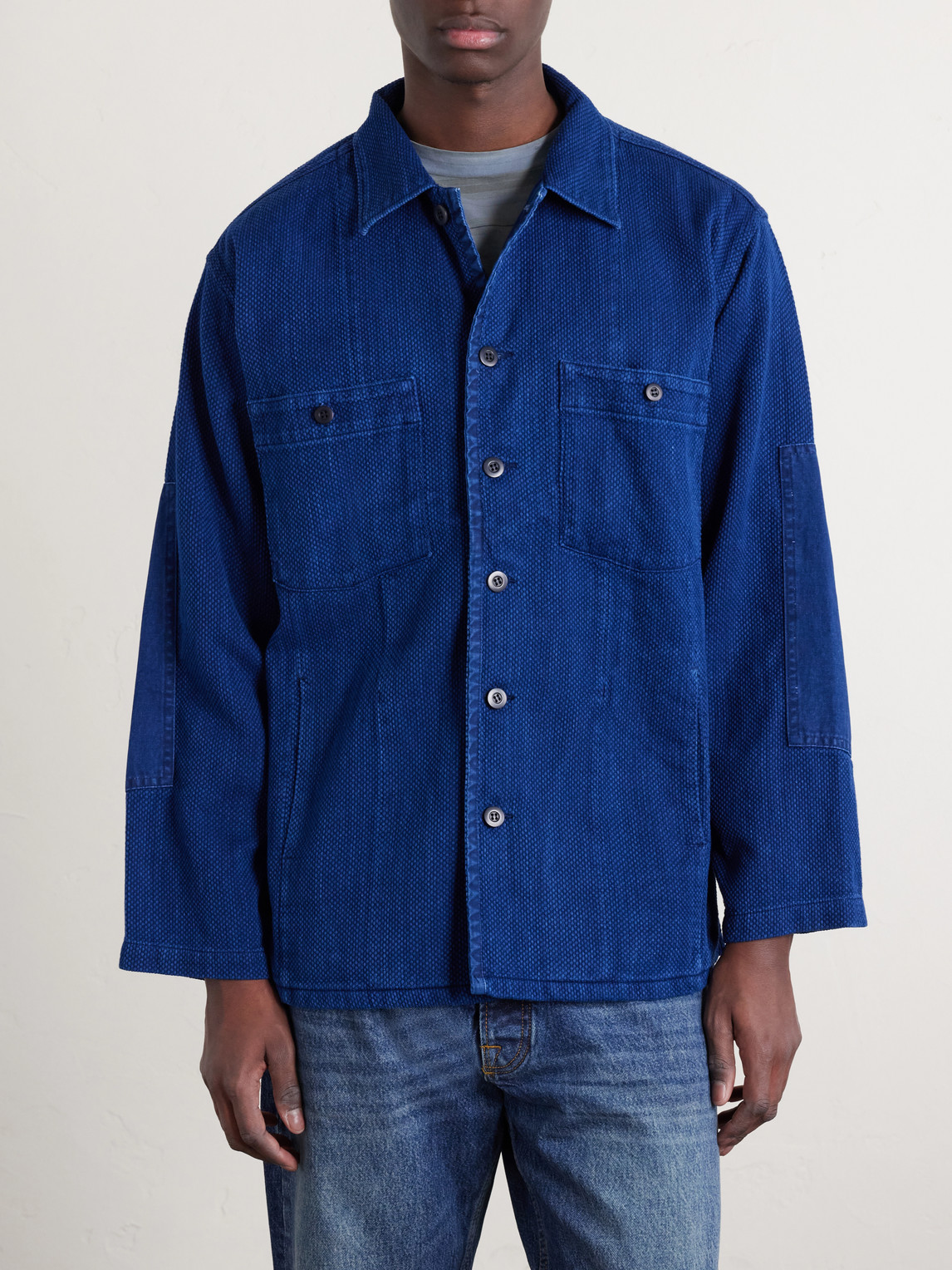 Blue Blue Japan - Textured-cotton Overshirt - Men - Blue - S 