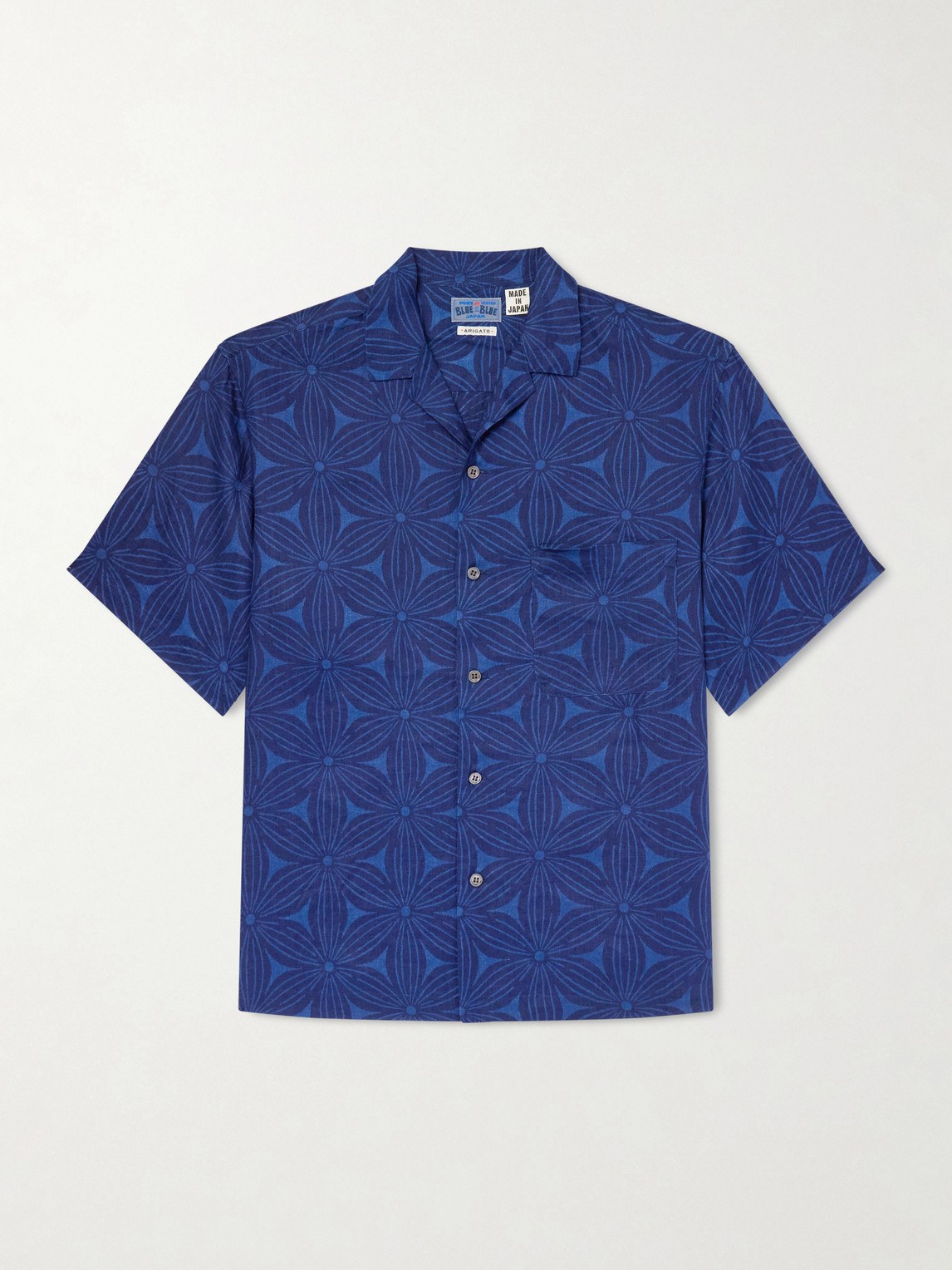 Blue Blue Japan Sakura Camp-Collar Indigo-Dyed Floral-Print inen Shirt - Men