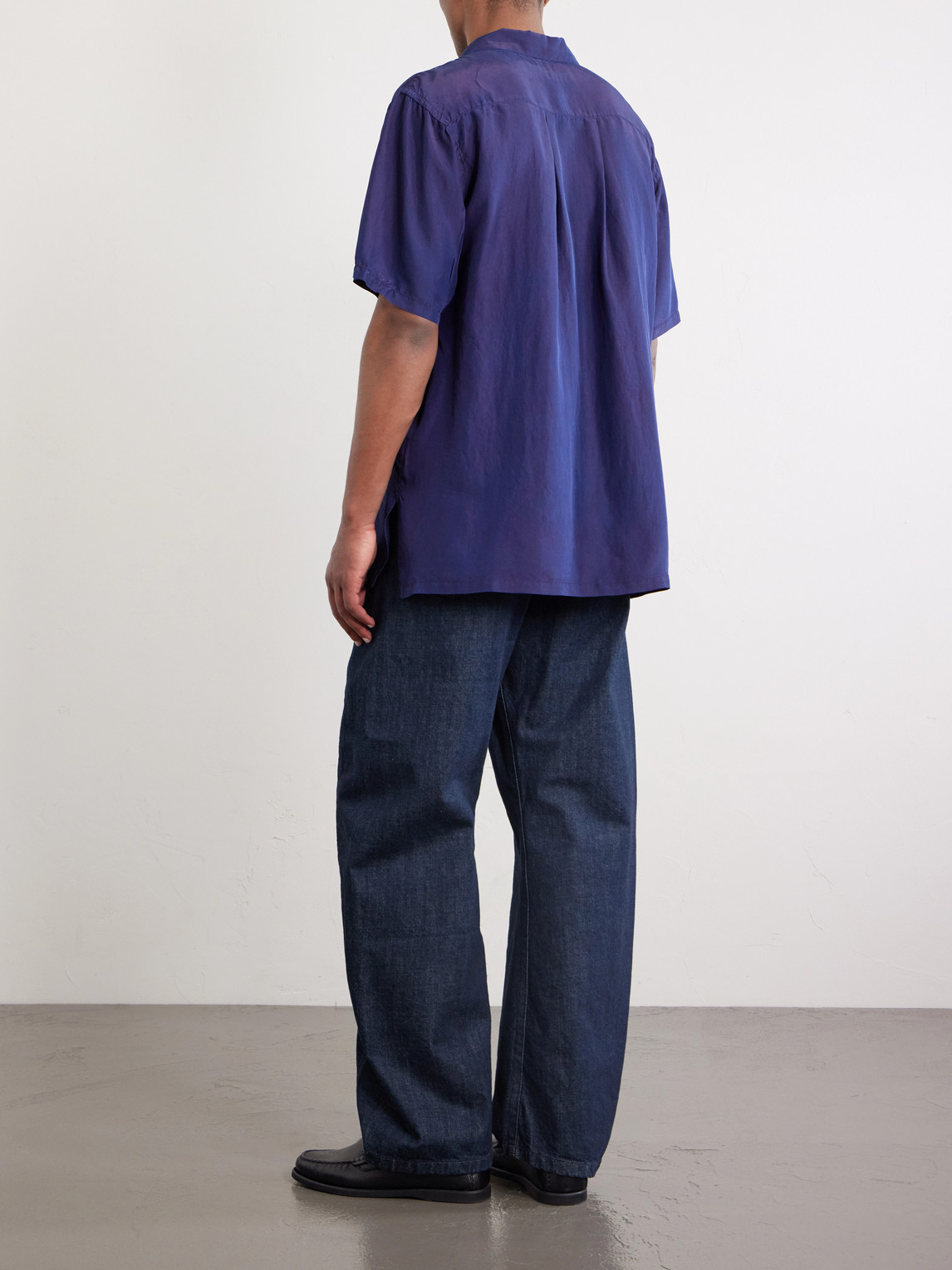 Convertible-Collar Indigo-Dyed Silk-Habotai Shirt