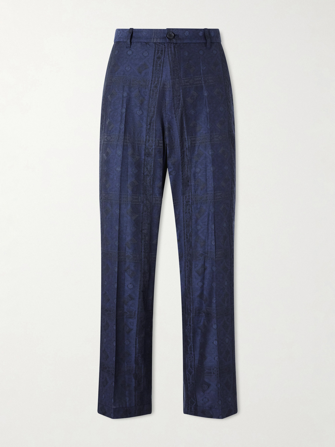 Blue Blue Japan Straight-eg Cotton-Blend Jacquard Trousers - Men