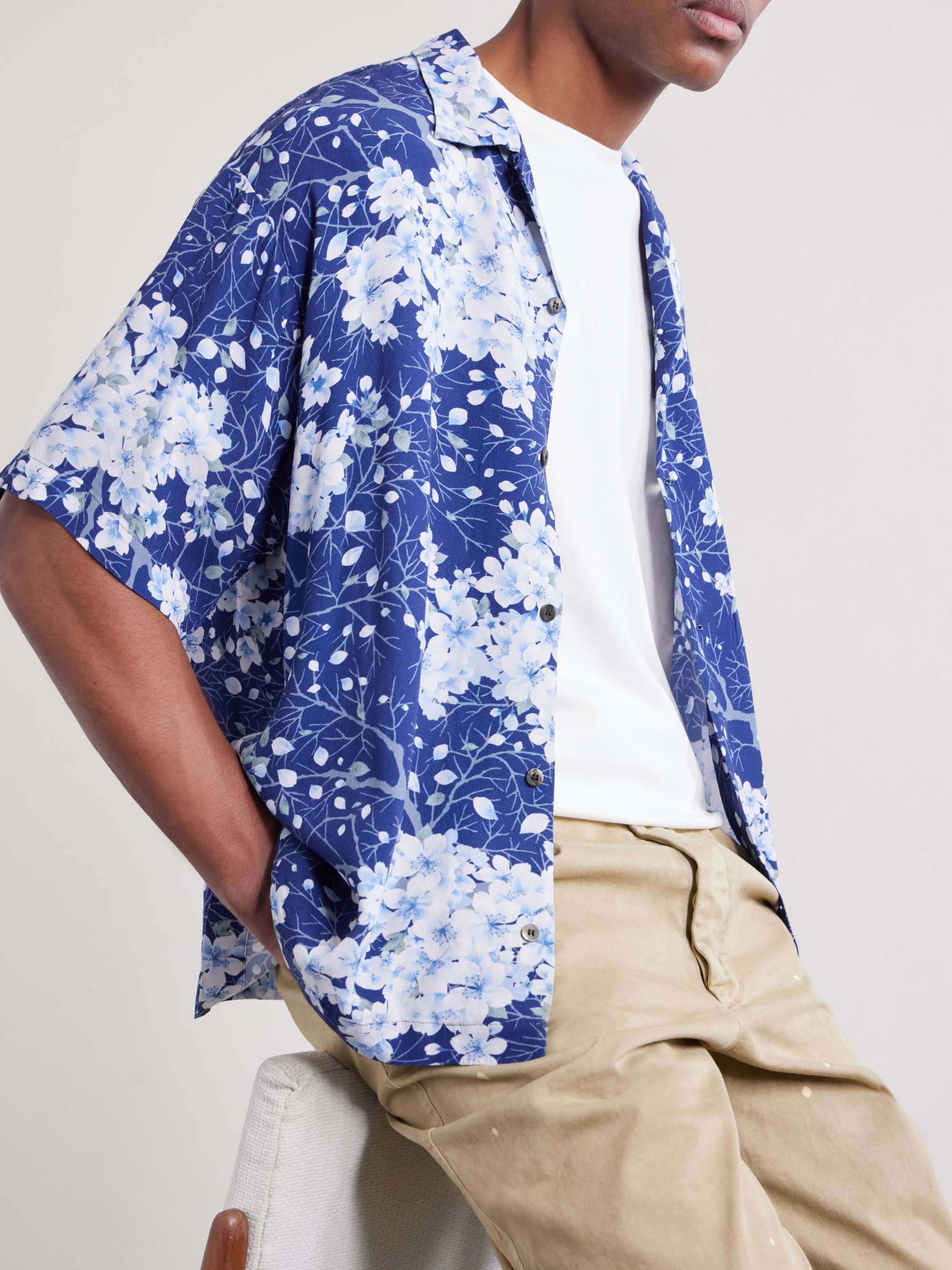 BLUE BLUE JAPAN Sakura Kaza Convertible-Collar Woven Shirt for Men