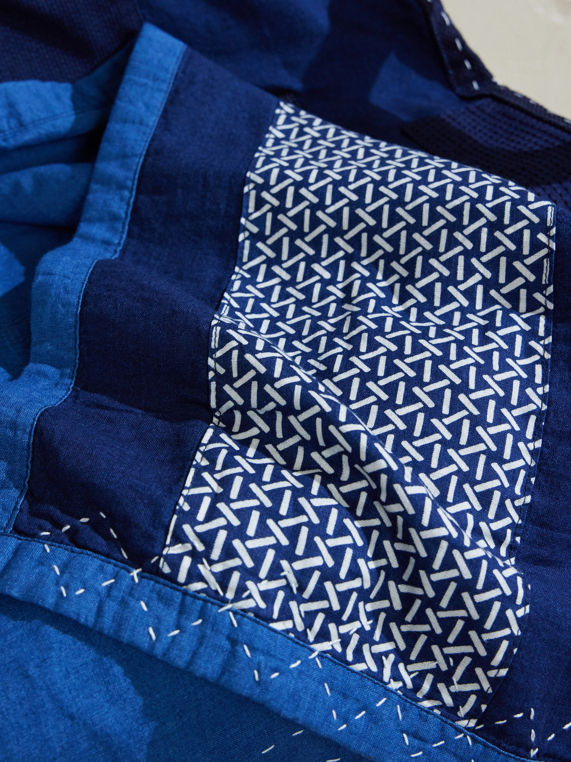  Blue Blue Japan - Nenrin Patchwork Cotton And Linen-blend Blanket - Men - Blue 