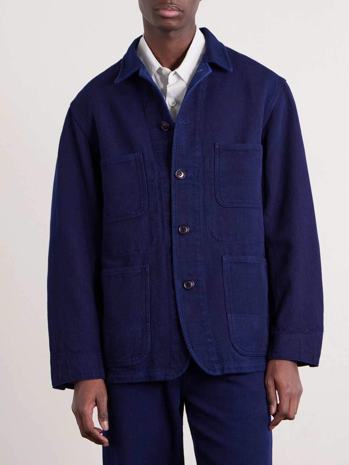 Logo-Appliquéd Sashiko Cotton-Piqué Jacket