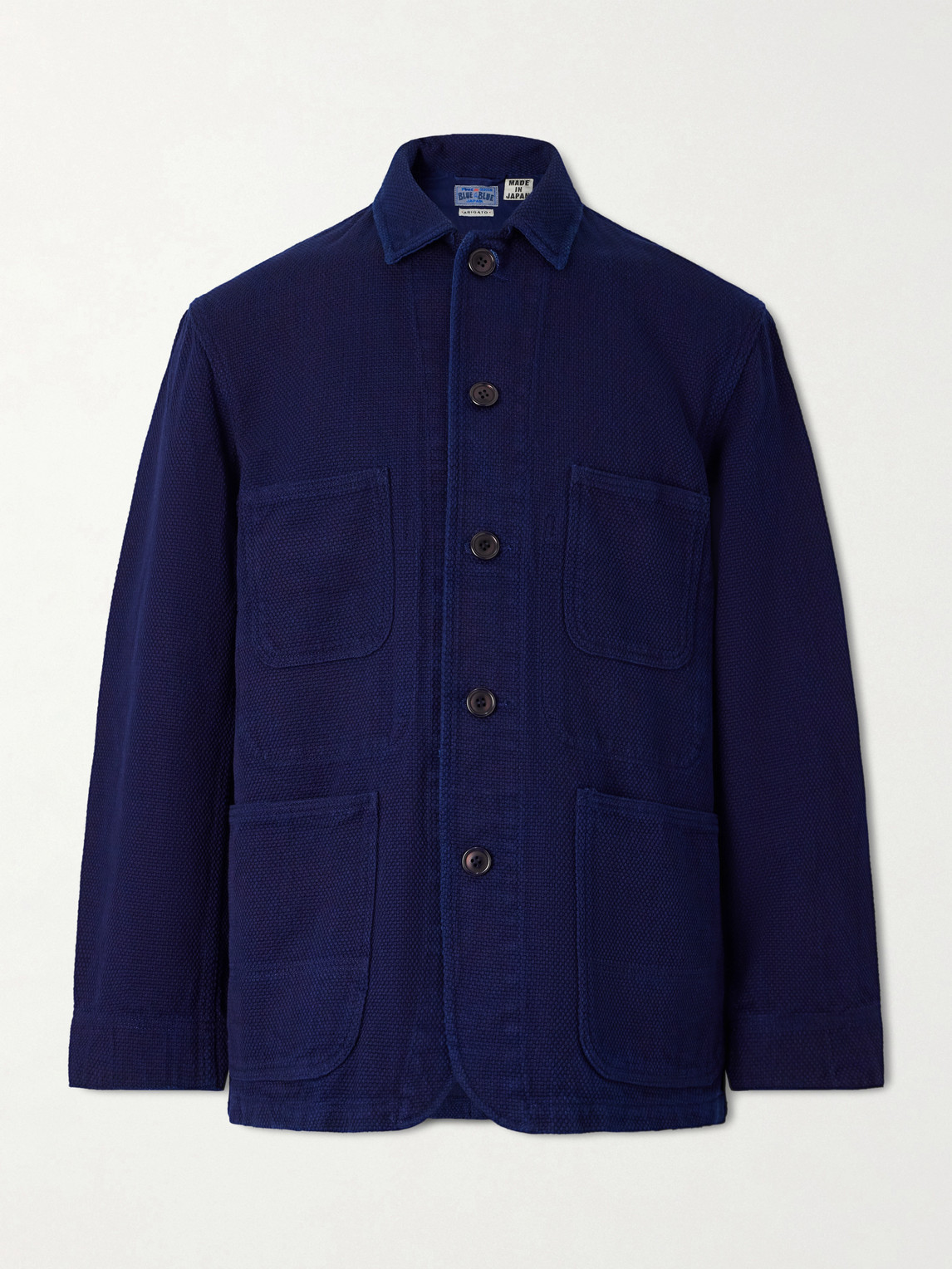 Blue Blue Japan Logo-appliquéd Sashiko Cotton-piqué Jacket In Blue
