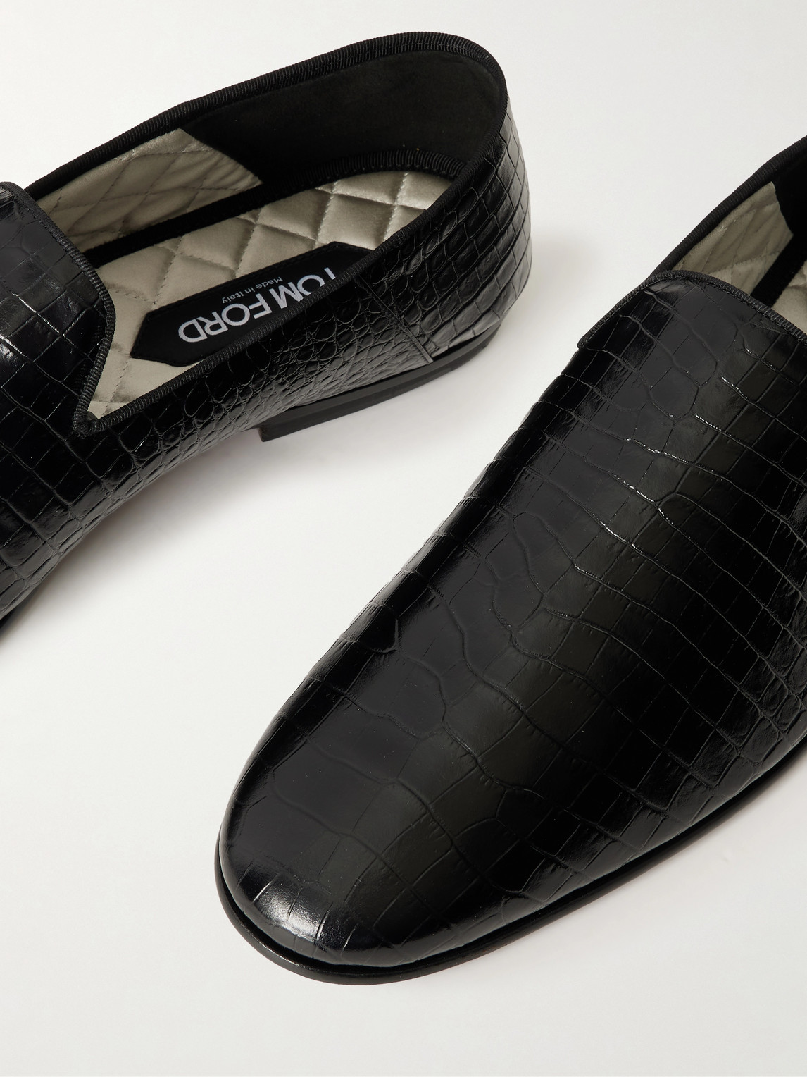 Steven Grosgrain-Trimmed Croc-Effect Loafers