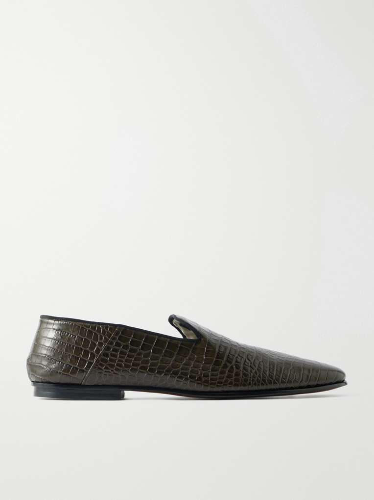 Tom Ford — Steven Grosgrain-Trimmed Croc-Effect Leather Loafers