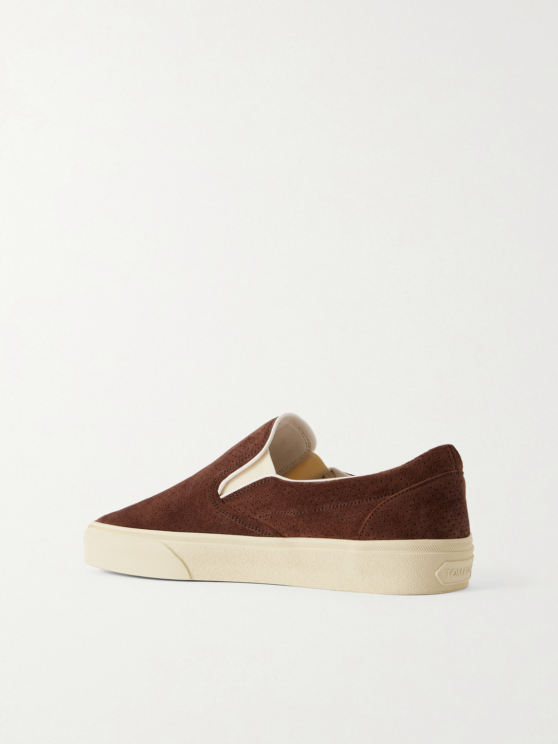 Tom Ford Sneakers Slip On Perforated Round Toe Rubber Sole In Brown