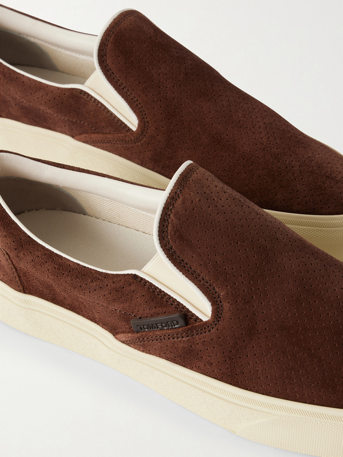 Tom Ford Sneakers Slip On Perforated Round Toe Rubber Sole In Brown