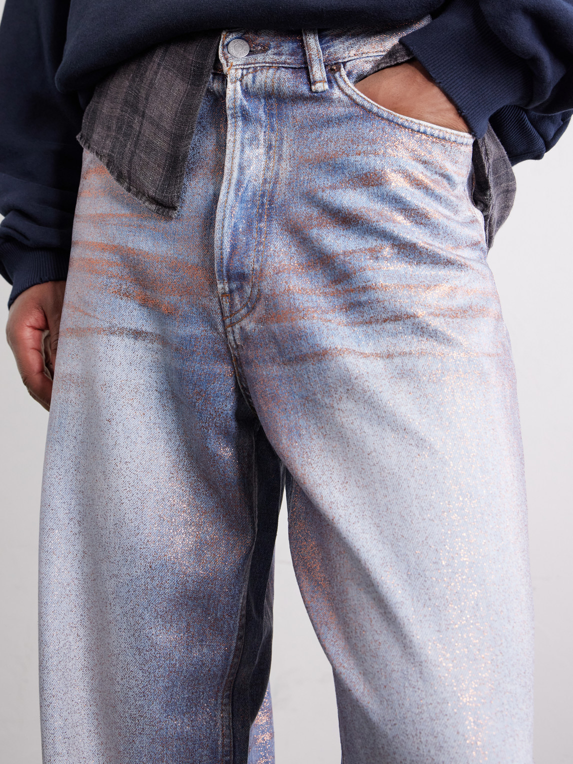 Wide-Leg Glittered Jeans