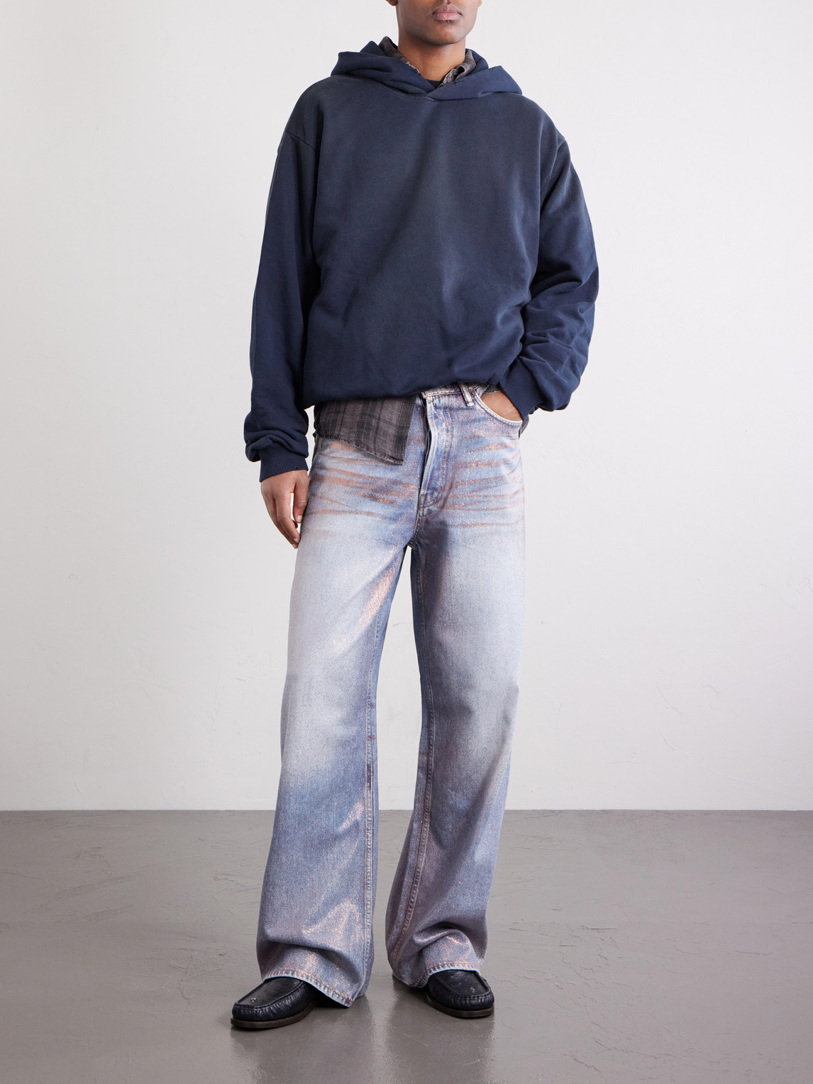 Wide-Leg Glittered Jeans