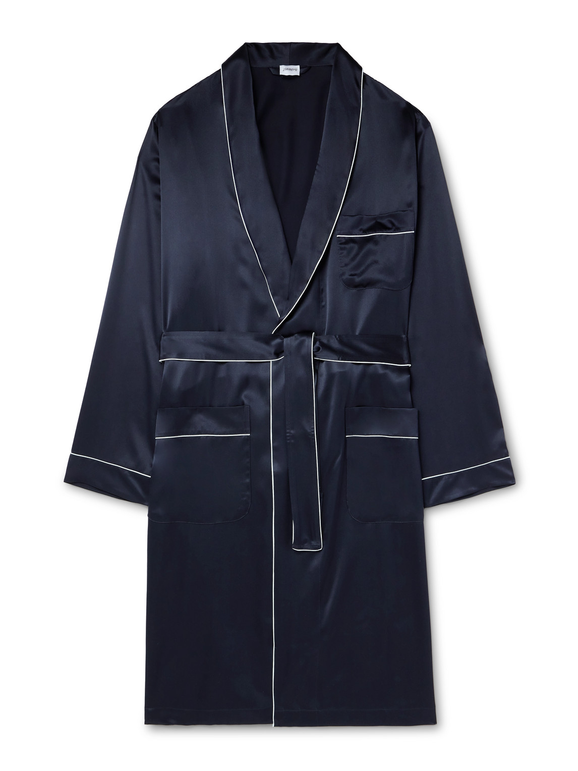 Zimmerli Belted Silk-satin Robe In Blue