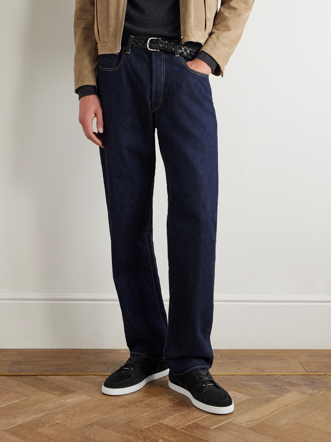 Christian Louboutin Chambelisneak Crosta Calf Leather Sneakers In Black