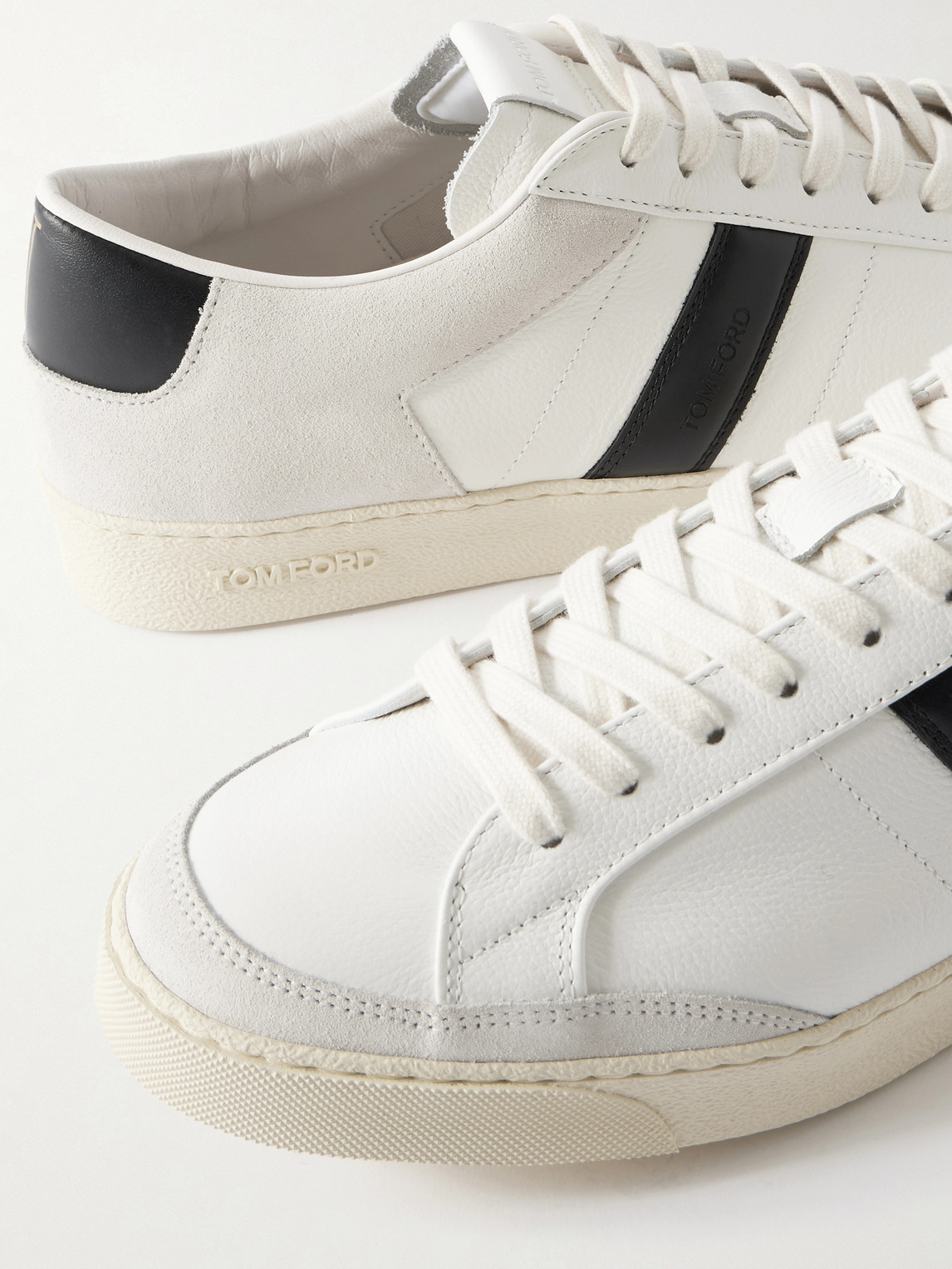 Tom Ford Panelled Suede And Grained Leather Sneakers In White