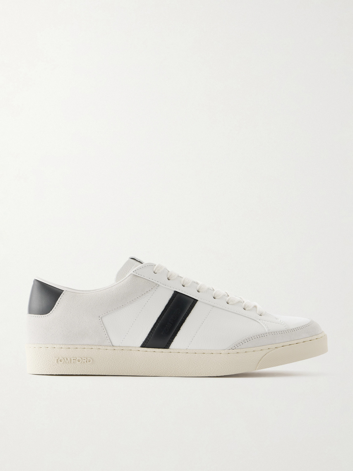 Tom Ford Panelled Suede And Grained Leather Sneakers In White