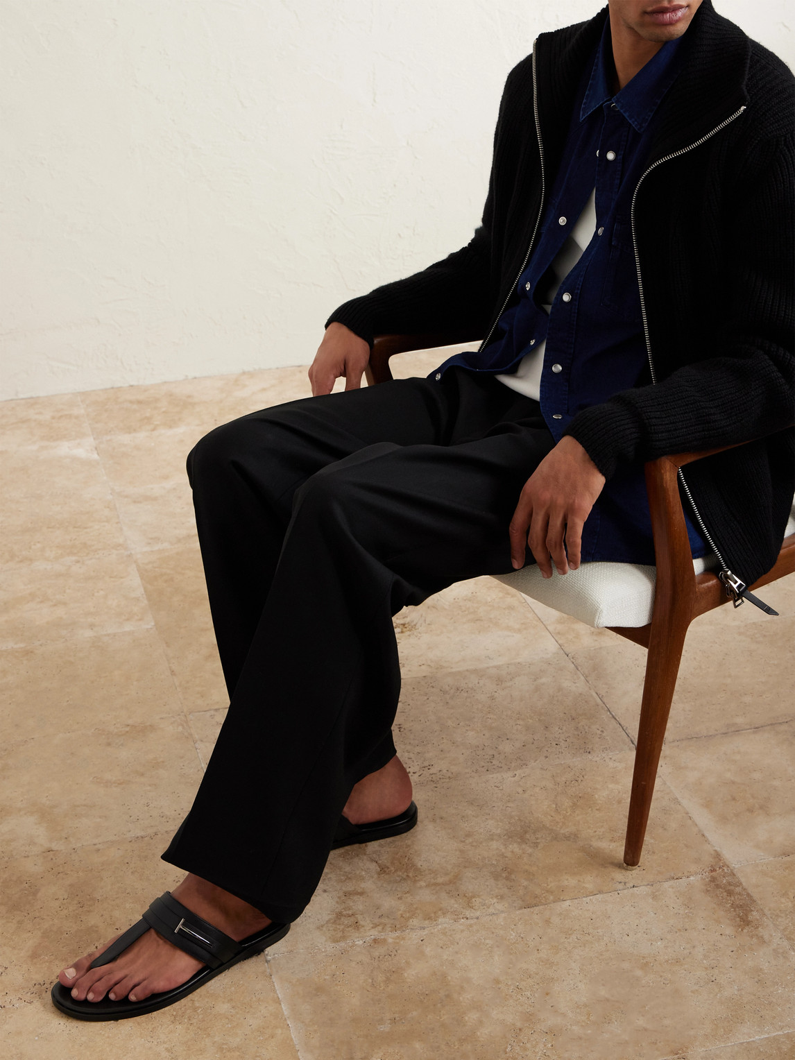 Tom Ford Brighton Leather Sandals In Black