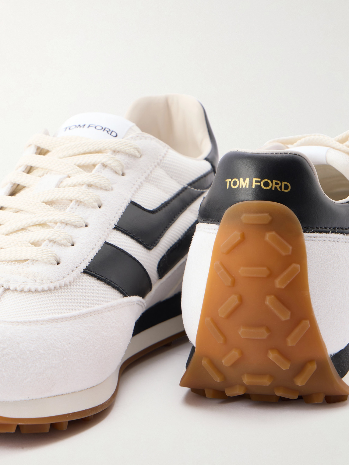 Tom Ford Low-profile White Sneakers With Black Leather Accents In Multi