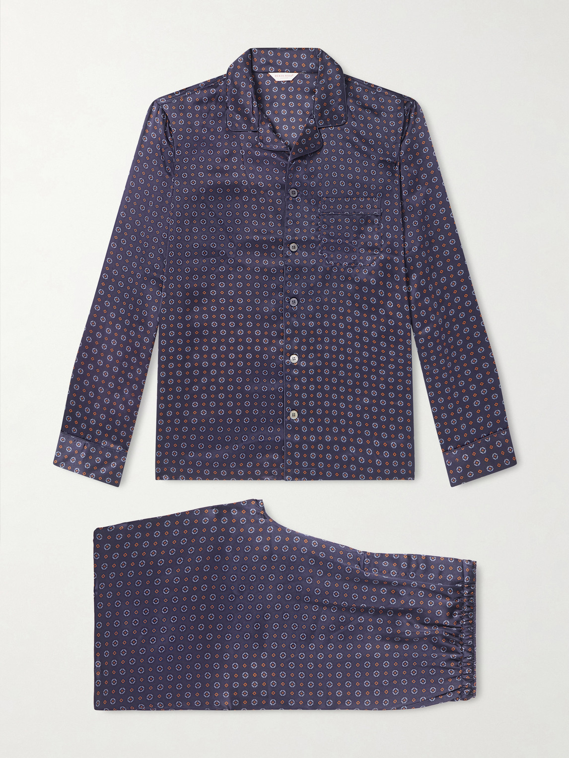 Derek Rose – Brindisi 127 Camp-Collar Printed Silk-Satin Pyjama Set
