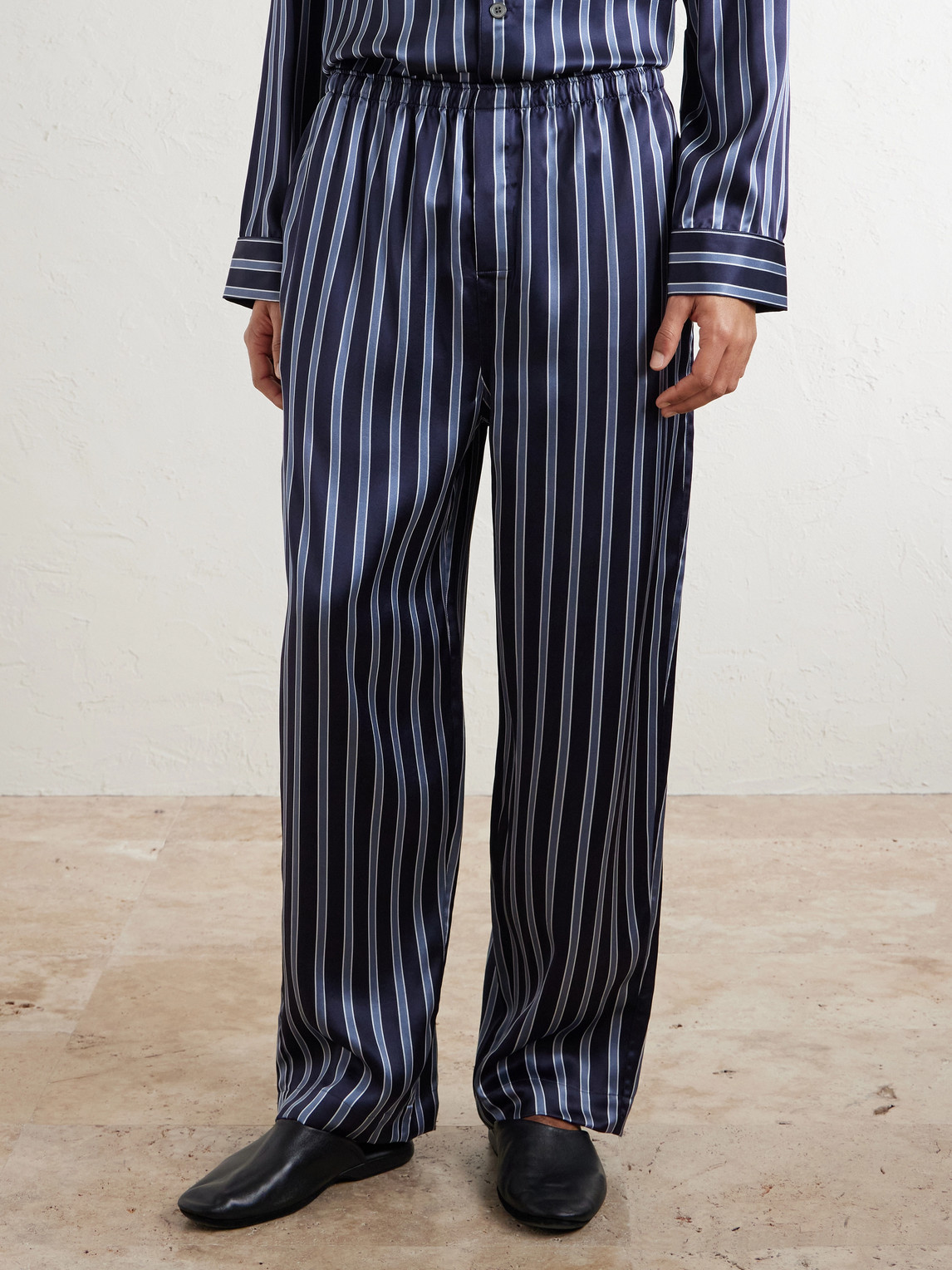  Derek Rose - Brindisi Striped Silk-satin Pyjama Set - Men - Blue - S 