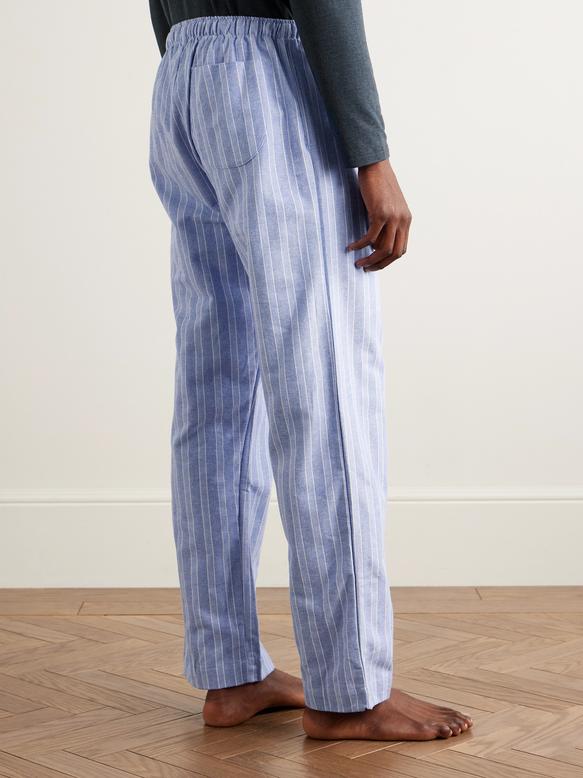  Derek Rose - Arran 20 Straight-leg Striped Herringbone Brushed-cotton Pyjama Trousers - Men - Blue - Xxl 