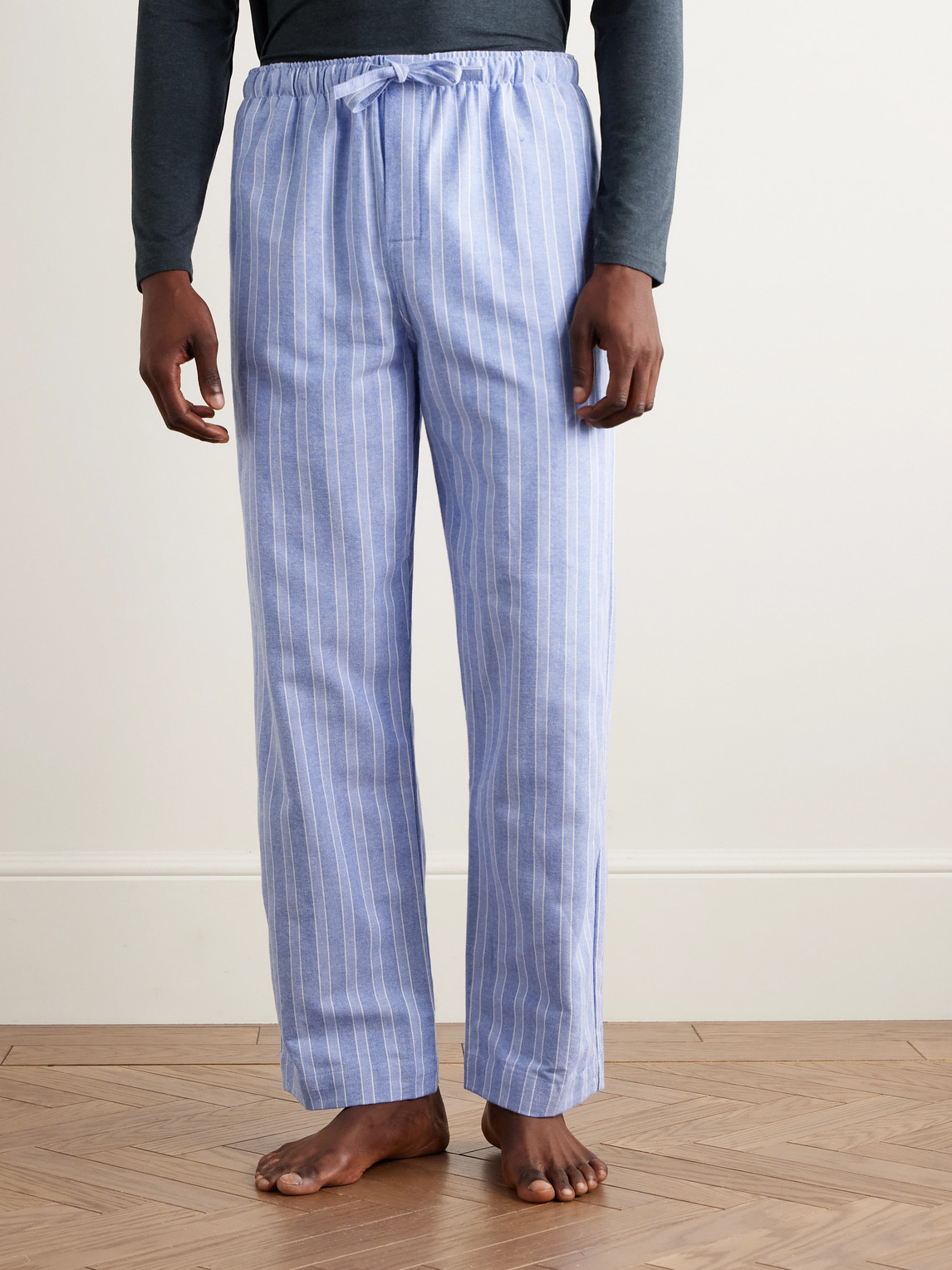 Derek Rose - Arran 20 Straight-leg Striped Herringbone Brushed-cotton Pyjama Trousers - Men - Blue - Xxl 