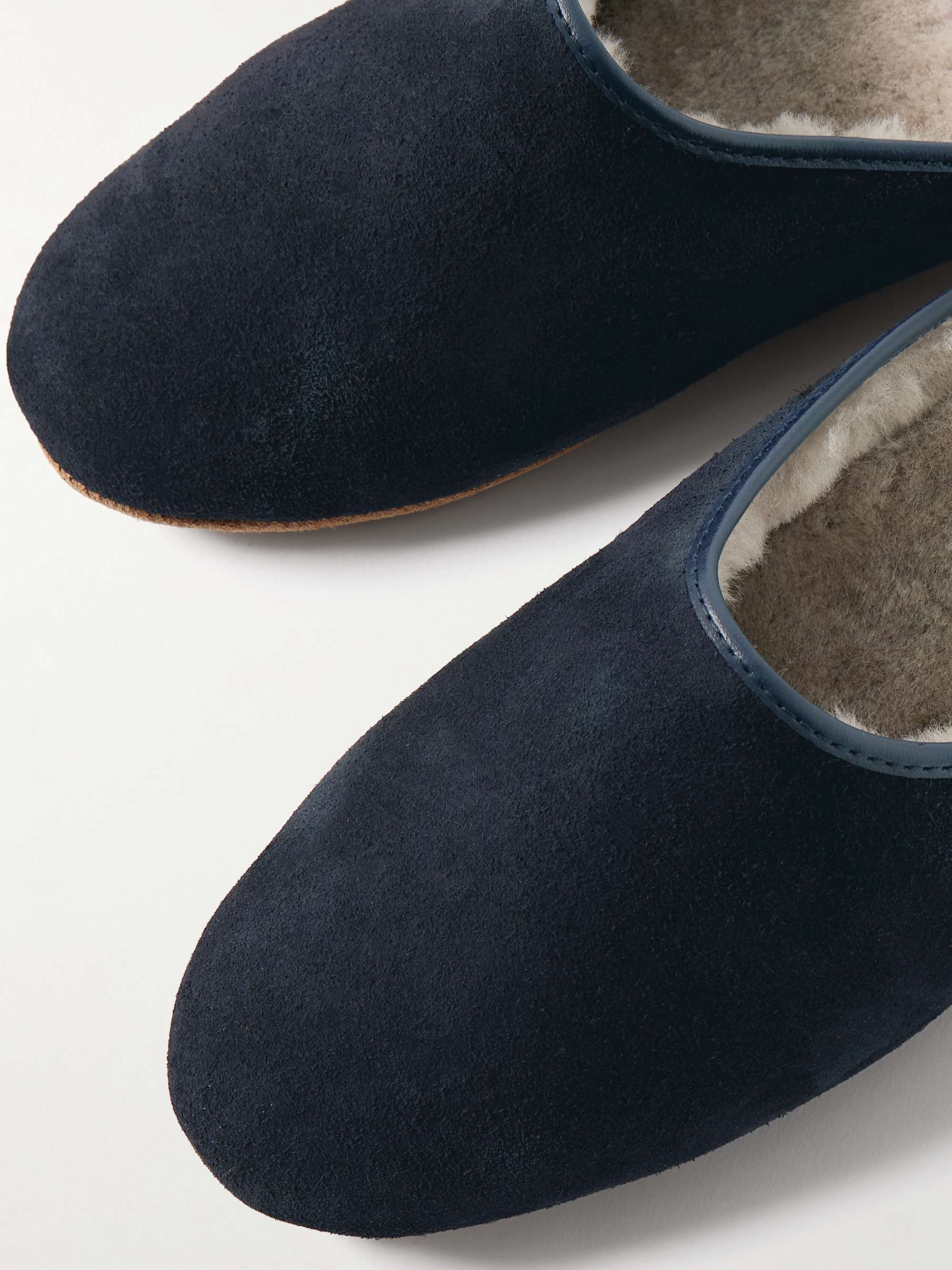 DEREK ROSE Shearling-Lined Suede Slippers