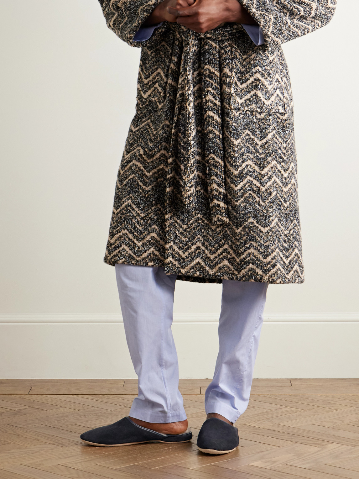 Derek Rose Shearling-lined Suede Slippers In Blue