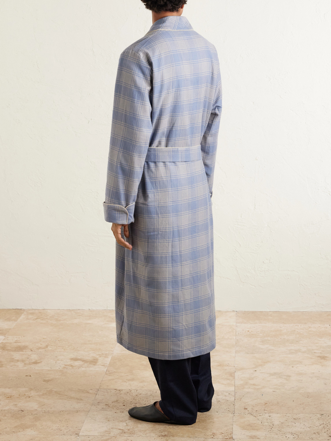  Derek Rose - Kelburn 52 Belted Checked Cotton Robe - Men - Blue - S 