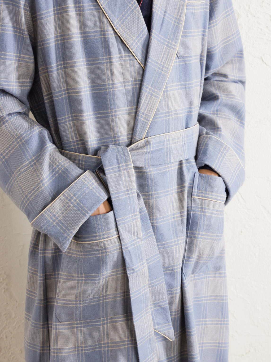 Derek Rose - Kelburn 52 Belted Checked Cotton Robe - Men - Blue - S 