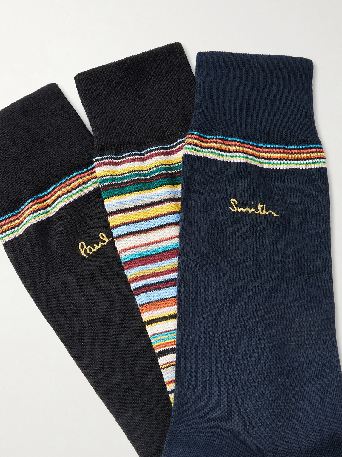 Pack Of Three Striped Cotton-Blend Socks