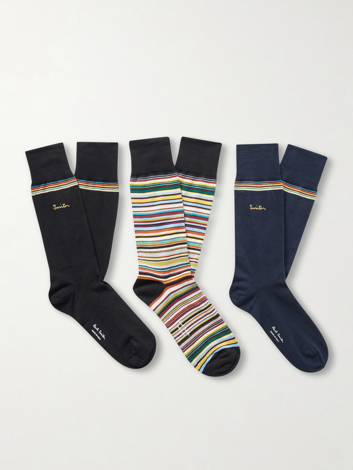Paul Smith Pack of Three Striped Cotton-Blend Socks - Men