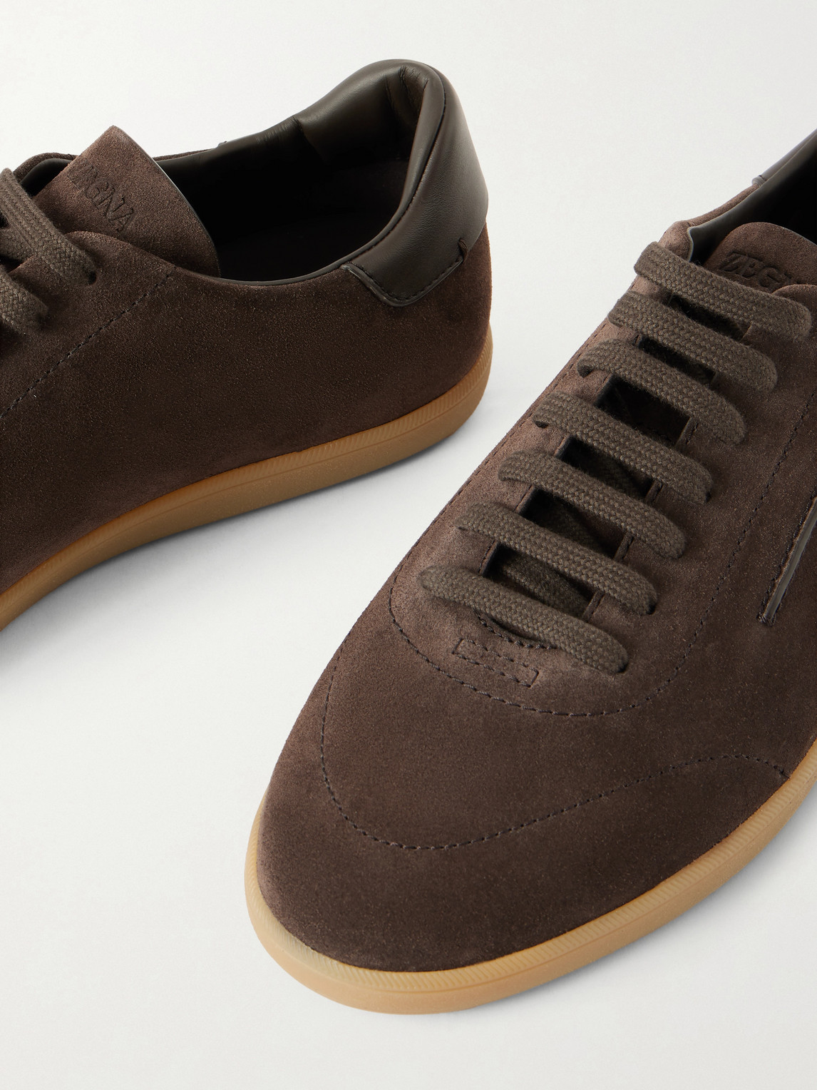 Zegna Suede Low Profile Sneakers Rubber Sole In Brown