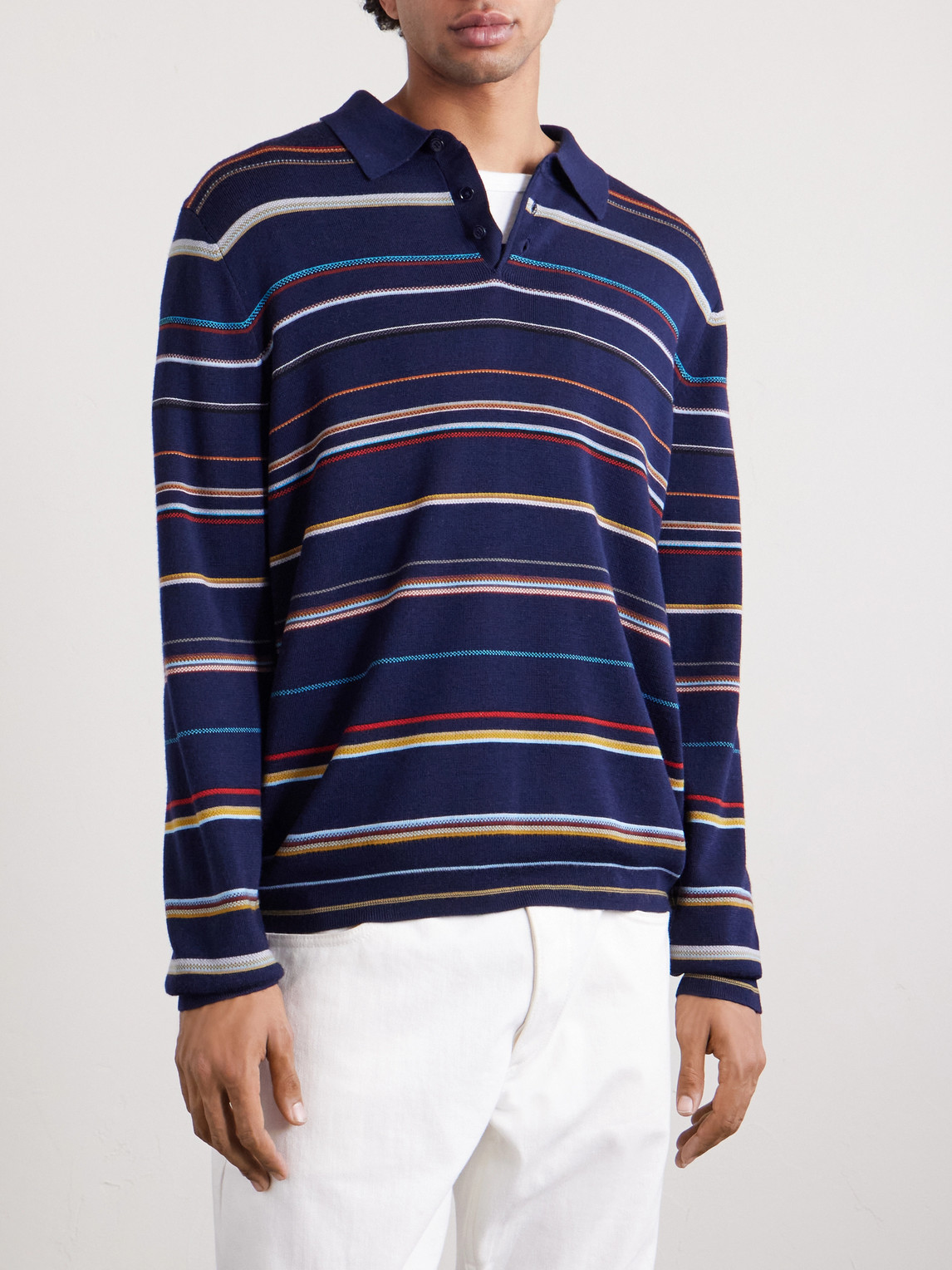  Paul Smith - Striped Merino Wool Polo Sweater - Men - Blue - S 