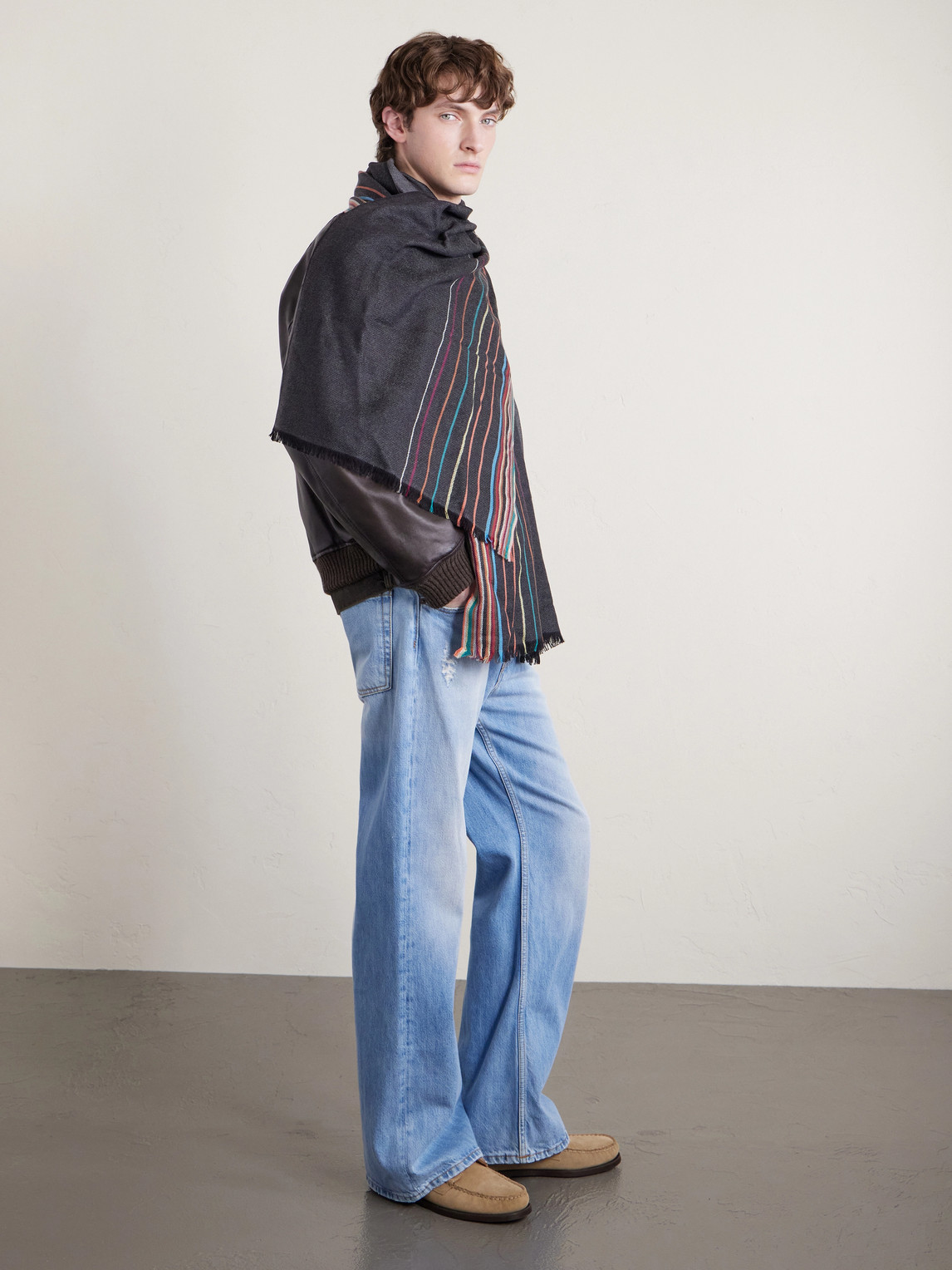  Paul Smith - Fringed Striped Wool And Silk-blend Scarf - Men - Black 