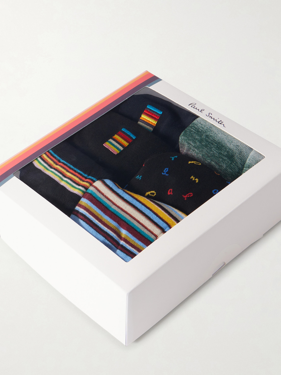  Paul Smith - Pack Of Six Embroidered Striped Cotton-blend Socks - Men - Multi 