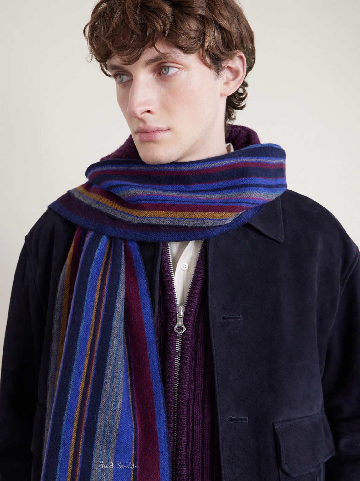  Paul Smith - Fringed Striped Wool Scarf - Men - Blue 