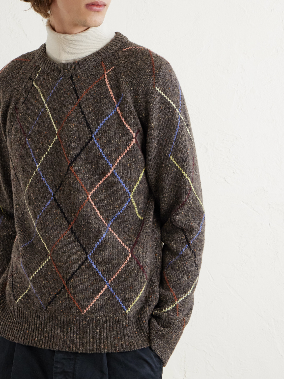 Paul Smith Argyle Wool And Cotton-blend Sweater In Animal Print