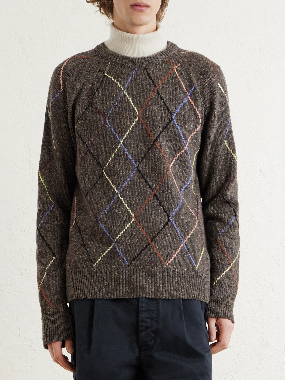 Paul Smith Argyle Wool And Cotton-blend Sweater In Animal Print