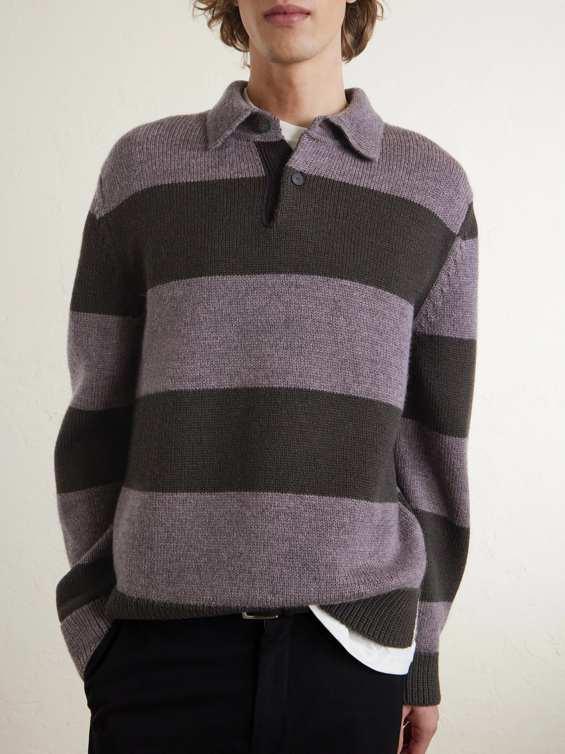  Paul Smith - Striped Wool Polo Sweater - Men - Purple - M 